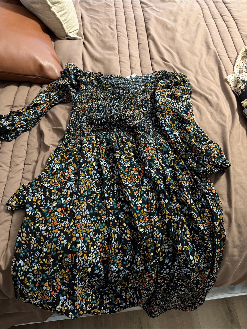 croft & barrow Black Floral Smocked Midi Dress